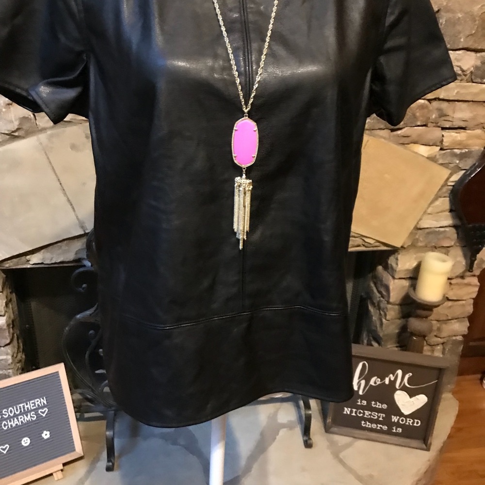 NWOT LOFT Petite Faux Leather Blouse Top Large - Picture 3 of 7